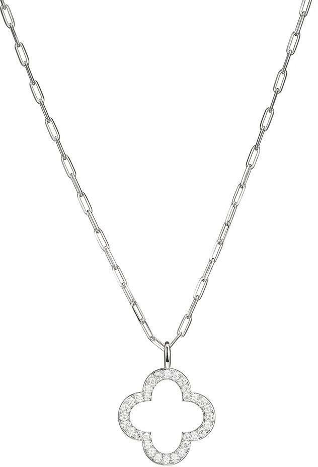 "Charles Garnier 17\"+2\" Sterling Silver Paperclip Necklace CZ Clover Pendant"