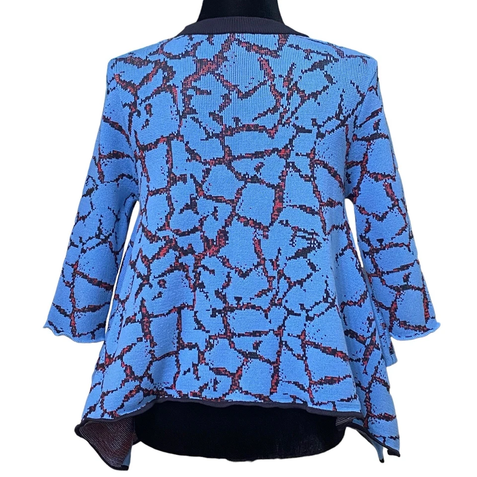 Blusa suéter cropped assimétrica malha rachada cerimônia de abertura azul grande - Imagem 4 de 4