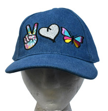 Elli by Capelli Peach Love Butterflies Denim Baseball Cap Hook Loop Youth
