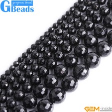 Natural AAA Grade Black Tourmaline Gemstone Faceted Round Beads Free Shipping