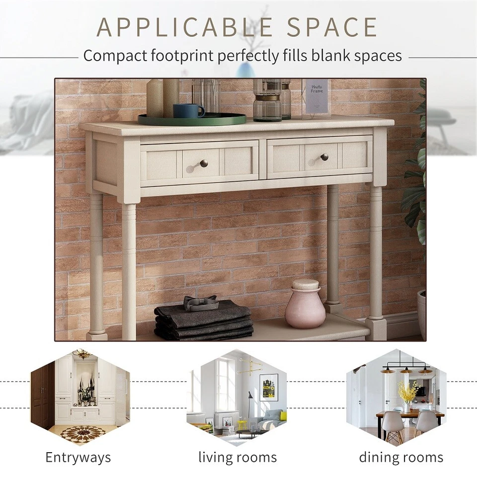 Mesa console série tradicional com duas gavetas e prateleira inferior cinza retrô - Imagem 4 de 4