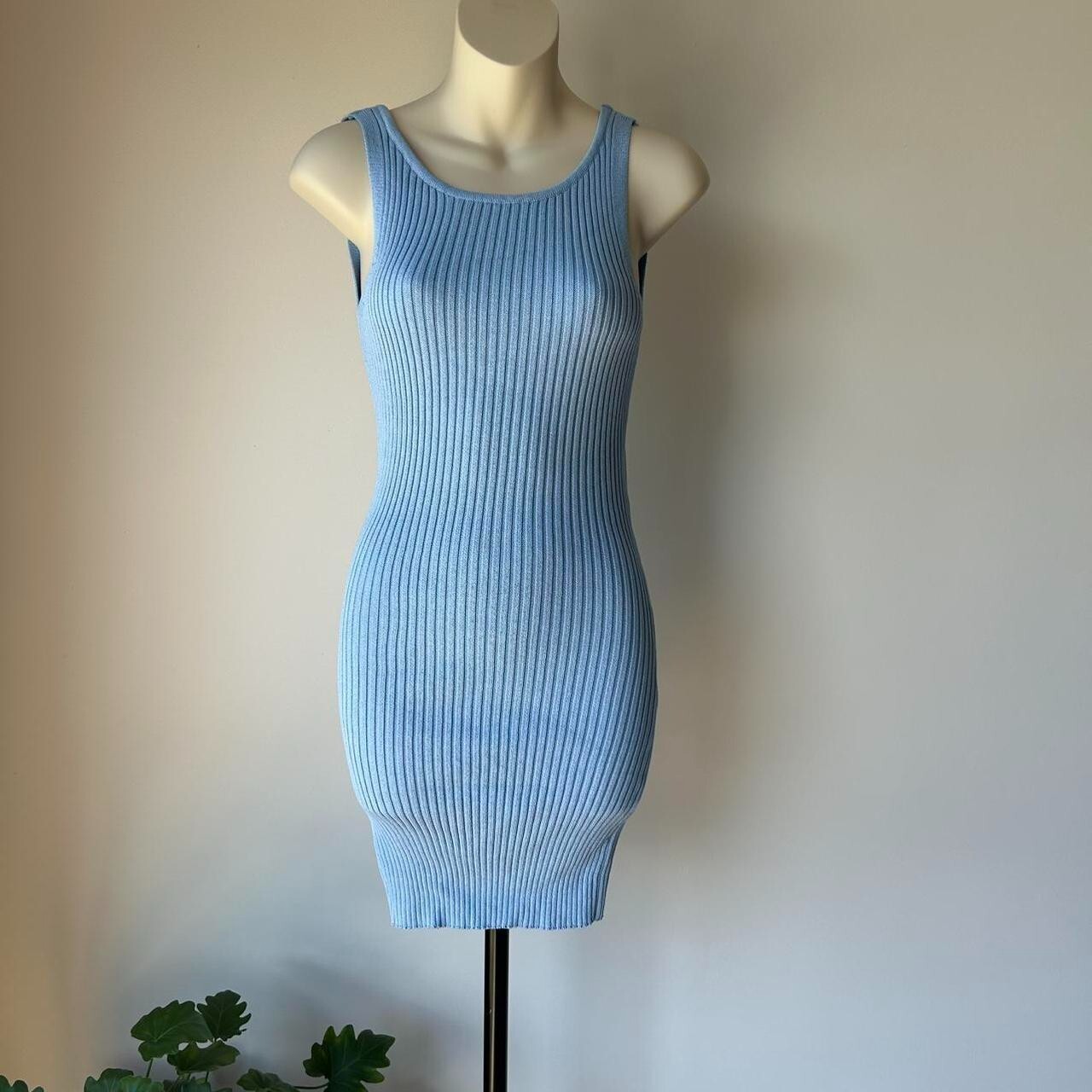 princess polly womens 8 blue ribbed knit mini bodycon dress twist back detail