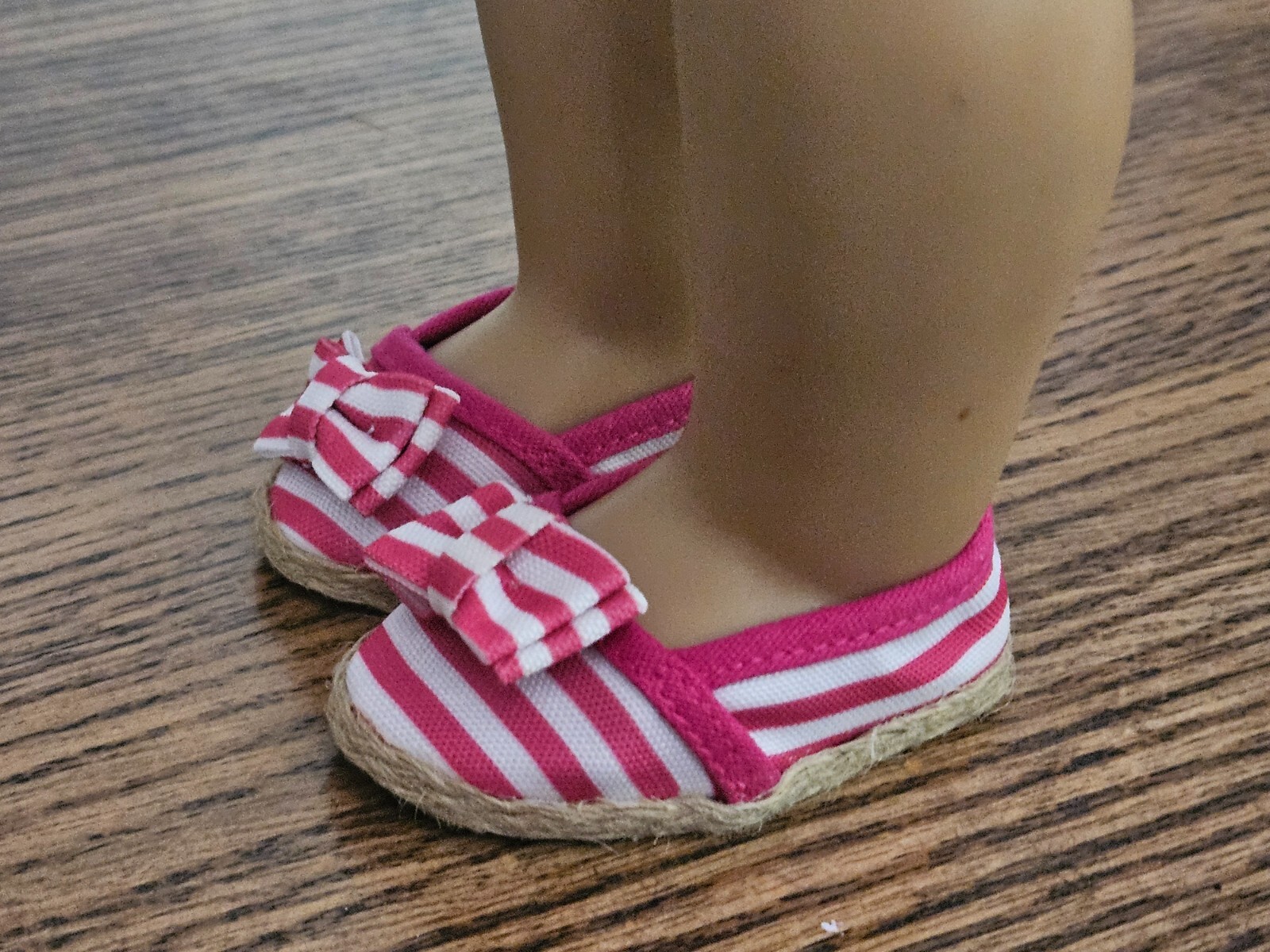 SALE! Canvas Slip-On Shoes, Striped in Pink & White with Bow, for 18" Dolls