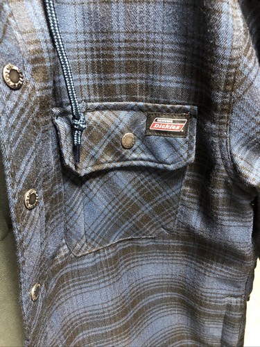 Dickies Hooded t Mens -M-M--38-40- Blue Plaid Workwear Snap Shirt Jacket - Picture 2 of 3