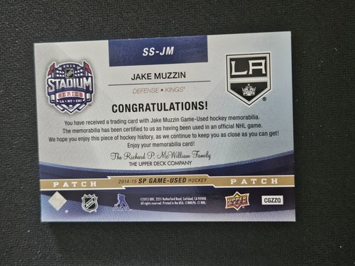 2014-15 UD SP GAME USED JAKE MUZZIN SS-JM #ed 49/99 STADIUM SERIES PATCH - Picture 2 of 2