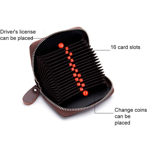 Men Women Genuine Leather RFID Blocking Zipper Wallet Credit Card Holder Pocket - Picture 7 of 18