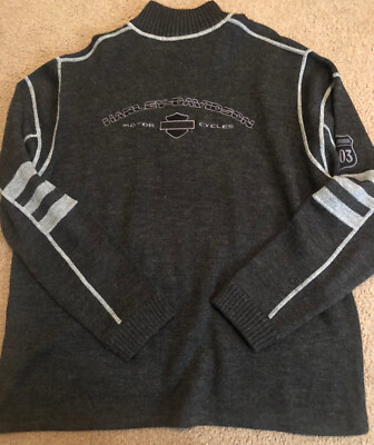 HARLEY DAVIDSON 1/4 Zip Pullover Striped Sweater w/Logo-Wool