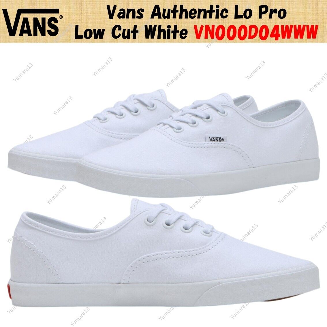 ☆VANS☆ Authentic Lowpro White VN000D04WWW1 Vans Authentic Lo Pro Low Cut White VN000D04WWW Men's Size