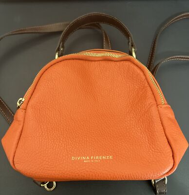 Divina Firenze Orange Leather convertible Backpack Italian leather  Backpack Divina Firenze Orange and Brown Italian | Mercari main image 3