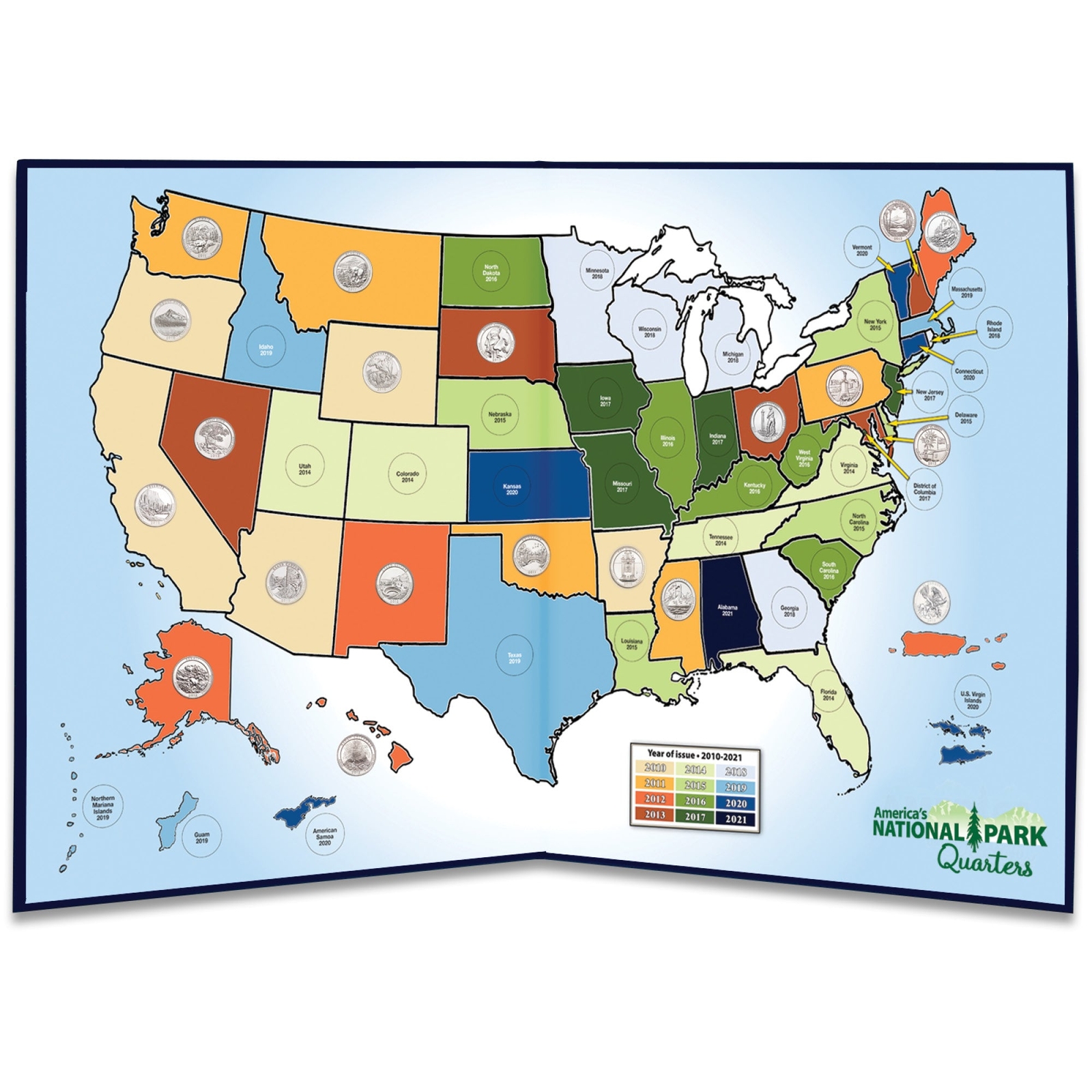 2010-2021-america-s-national-park-quarter-series-colorful-map-folder-ebay