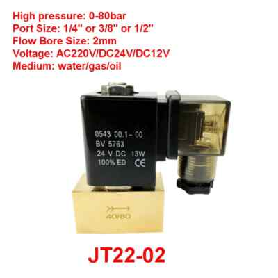 #ad JT22 02 Direct Acting Brass Valve 80bar High Pressure Solenoid Valve 2 Way AU $39.00