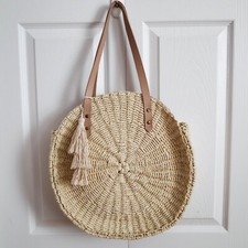 Beach'd Straw Tote Shoulder Bag Large 15" Round Beach Woven Boho Coastal