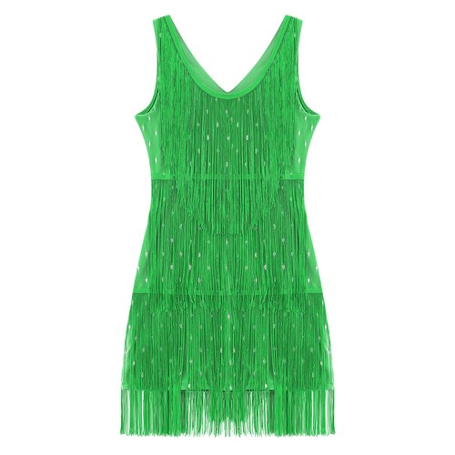 Womens Vintage Tassel Flapper Dress Sleeveless V-Neck Latin Salsa Dance Dress - Imagen 36 de 58