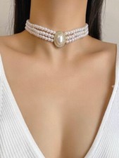 Women Faux Pearl Beaded Choker, white color, US Sellers