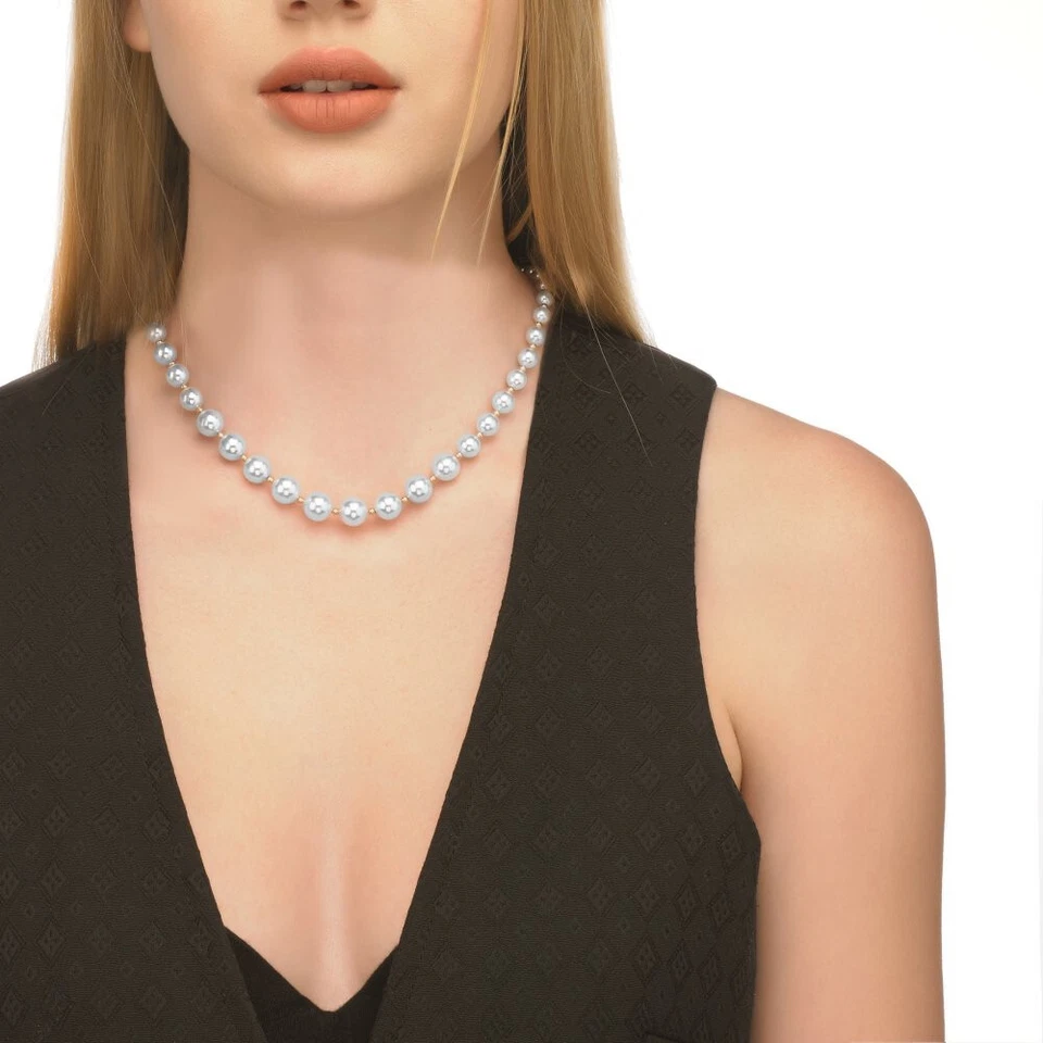 Collare MAJORICA Perla Bianca Argento 1 Legge 6/10mm 43cm Placcato Donna - Immagine 2 di 3