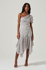 NWT ASTR Santorini Floral One-Shoulder Midi Dress Womens Pink Purple Size Large