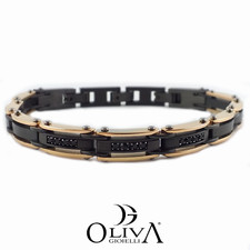 BRACCIALE MODA UOMO BLACK RIFINITURE ROSE’ ZIRCONI NERI 3JEWELS ACCIAIO OG0013