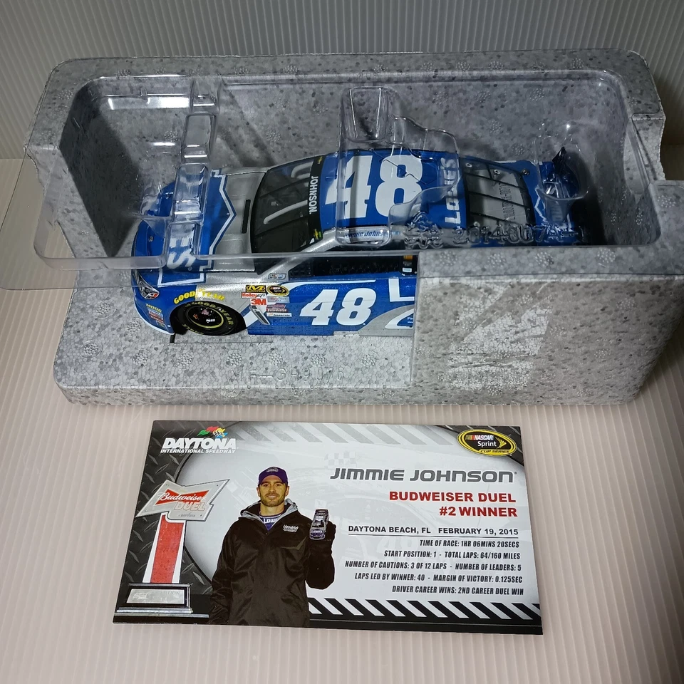 Jimmie Johnson #48 2015 1/24 Lowes Chevy SS Bud Duel Win Nascar Sprint Diecast - Image 2 of 4