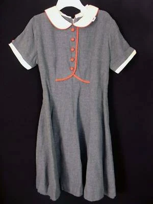 Robe En Rayonne Grise Pour Fille RARE DEADSTOCK Des Années 1960 Taille 5-6 - Photo 1/3