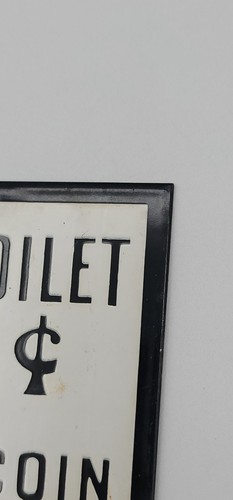 Letrero de metal esmaltado de porcelana rústica envejecida de 5 centavos de inodoro de pago vintage - Imagen 7 de 9