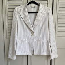 Modern Essentials Juniors White Pinstripe Blazer Medium Shoulder Pads