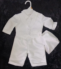 Baby Suit 0/3 mo white suit with vest, tie  hat. Christening, wedding, Birthday