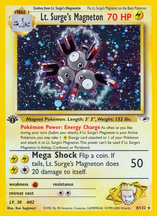 Lt. Surge's Magneton - 8/132 - Pokemon Gym Heroes 1st Edition Holo Rare NM