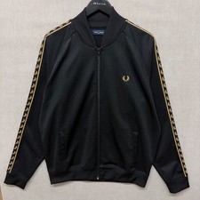 Fred Perry Gold Contrast Taper Bomber Track Jacket Men's Size XL Black Full Zip
