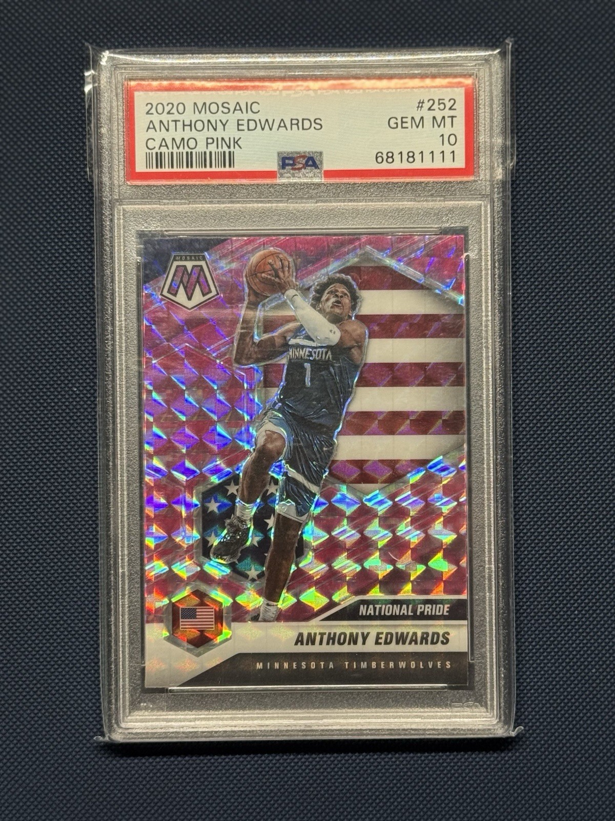 2020 Mosaic Anthony Edwards Camo Pink #252 PSA 10