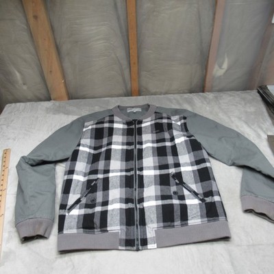 WeSC Bomber Jacket Mens XXL Black Buffalo Plaid Full Zip Lined Winter Outerwear