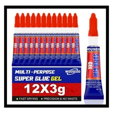 Super Glue Gel Clear Non-Drip, 12 X 3G All Purpose Strong Adhesive CA Glue Quick