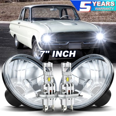 For Ford Falcon 1960 1961 1962 1963-1970 Pair 7'' Round LED Headlights Hi/Lo Beam
