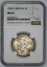 1926 Great Britain Silver 2 Shilling Florin NGC MS 63
