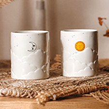 2er Set Keramikbecher weiß mit Mond- & Sonne...