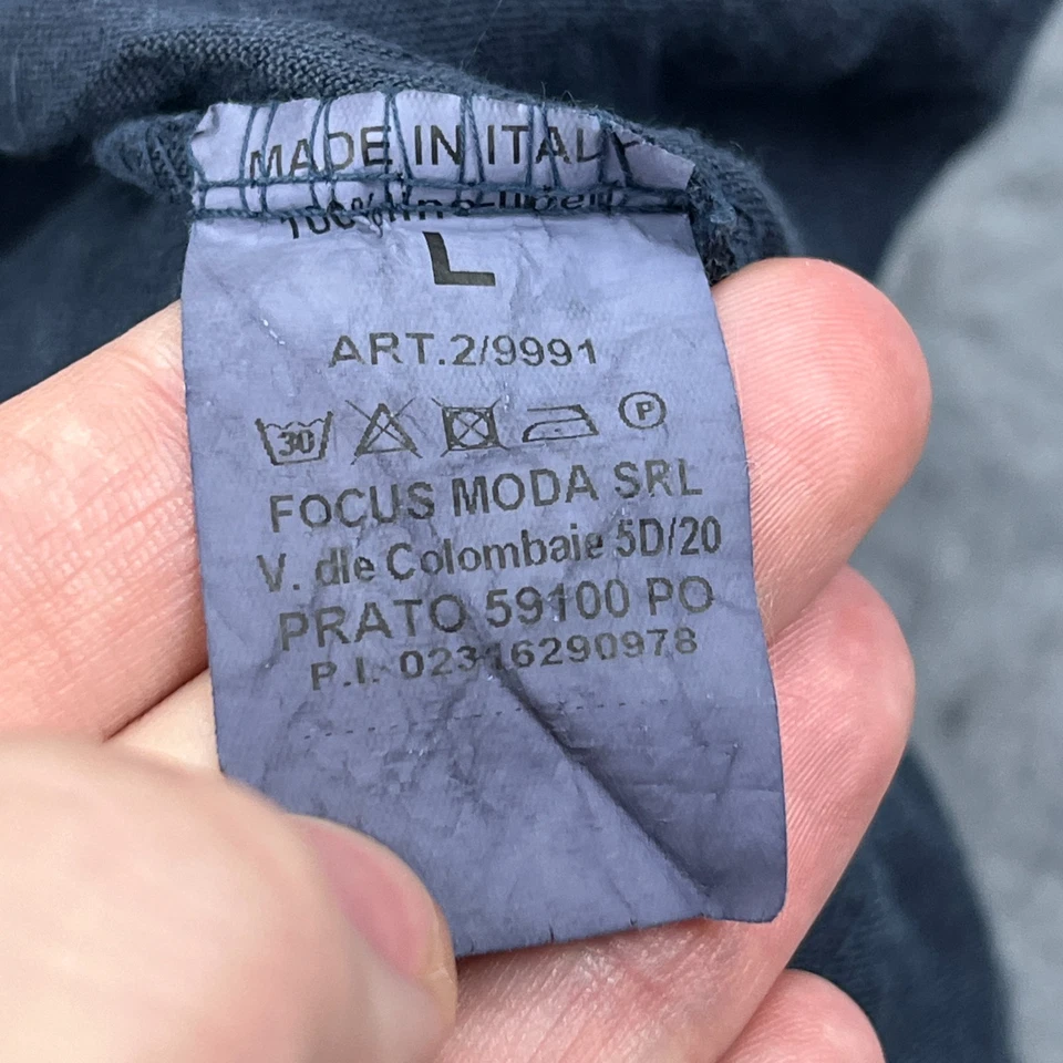 Focus Moda Shirt Men’s Large Blue 100% Linen Woven Pocket Button Up Italy Made - Image 4 of 4