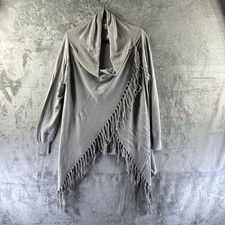 Love Tree Waterfall Cardigan Women’s L Gray Wrap Cowl Neck Fringe NEW