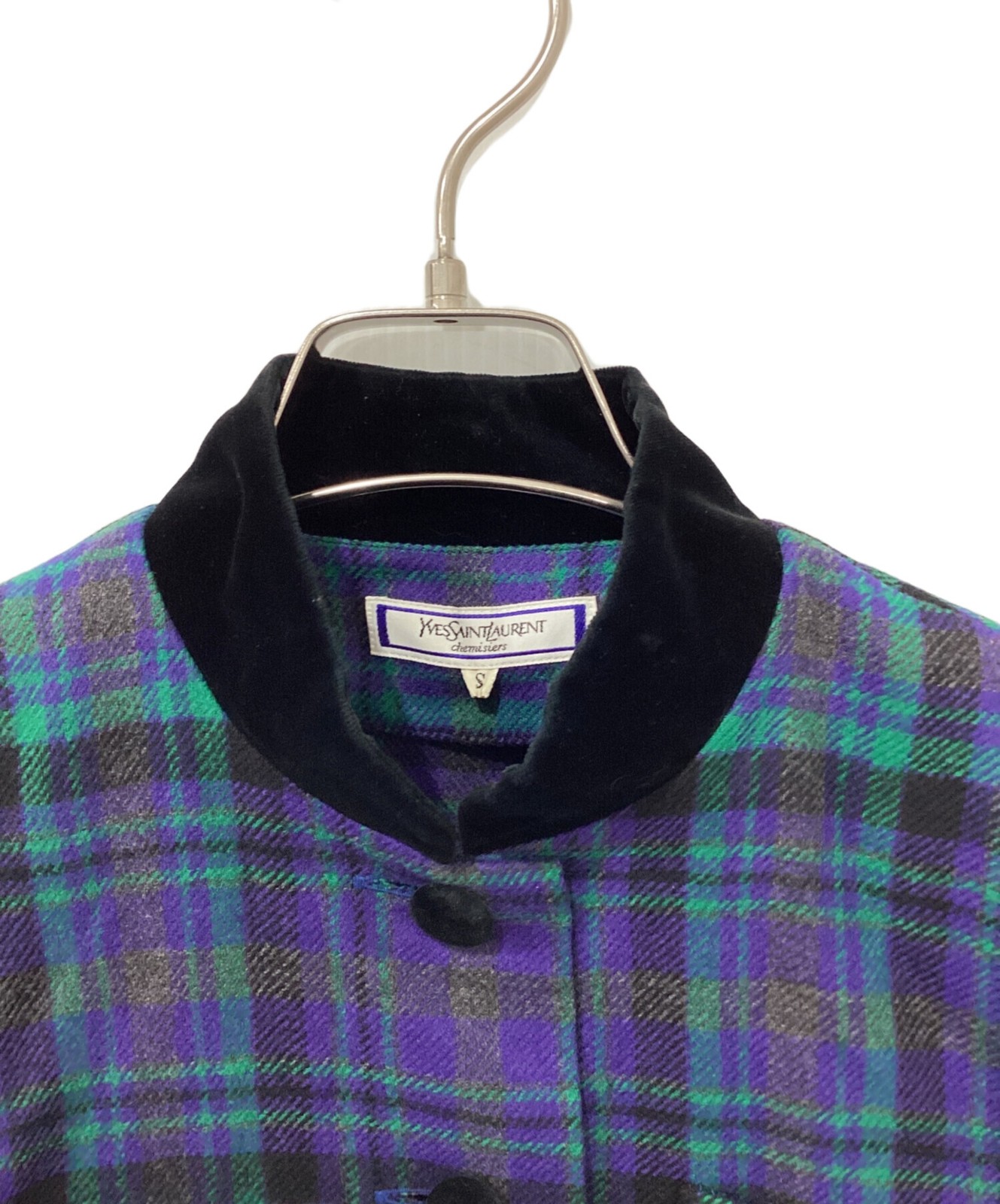 Set completo giacca gonna modello quadri lana Yves Saint Laurent taglia S blu verde