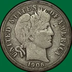 1906-S Barber Dime Fine F Coin, Scratch #38539