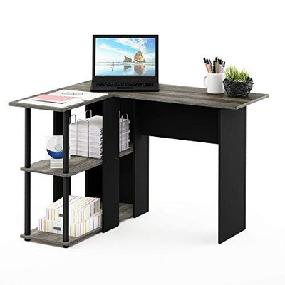 FURINNO ABBOTT L-SHAPE COMPUTER DESK WITH BOOKSHELF FRENCH OAK GRAY/BLACK