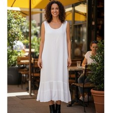 Karavan Dress Womens 6P White Sleeveless Midi Ruffled Hem Boho Casual Minimalist