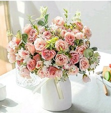  Artificial Silk Rose with Vase Fake Flowers Wedding Flowers Bouquets Decoration