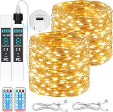 Lakumu 132FT(66*2) Rechargeable Fairy Lights Battery Operated, Twinkle Lights wi