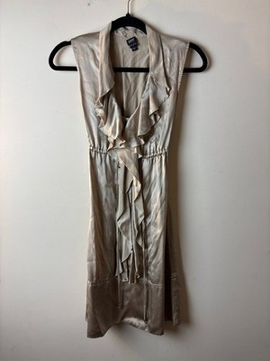Womens 4 ESPRIT Collection Wrap Dress Beige Champagne Ruffled Evening Party Wear