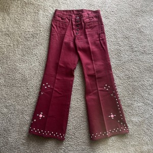 Vintage Red Denim Flare Pants Studded 1970s Y2K Womens 30x30 Bell Bottom