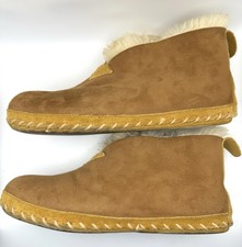 LL Bean Womens Wicked Good Slipper Tan Suede Shearling Cozy Bootie Shoe Size 11