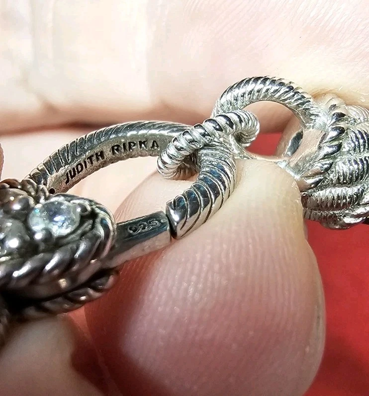 Collar de cuero trenzado con broche de corazón de plata de ley 925 circonita cúbica JUDITH RIPKA... Foto 4 de 4