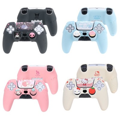Cute Silicone Case Cover for PS5 Controller Skin + 2*Thumb grips + Sticker Sets