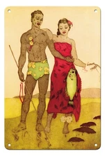 Fisherman - Hawaii - Royal Hawaiian Hotel - Vintage Color Aquatint Etching 1940