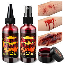 6PCS Halloween Fake Blood Makeup Kit, 2.1Oz Fake Blood Spray 2.1Oz Liquid 1.