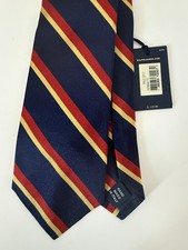  125 Polo by Ralph Lauren Navy Silk Tie with Red Gold Stripes Made in Italy NWT